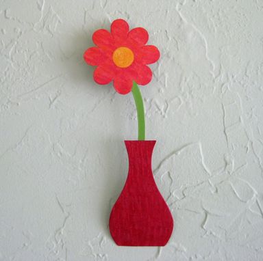 Custom Made Handmade Upcycled Metal Mini Flower Vase Wall Art Sculpture In Red