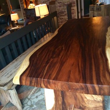 Custom Made Live Edge Dining Table With A Hand Crafted Trestle Base