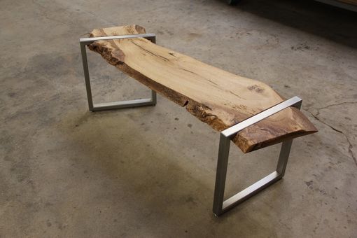 Custom Made Live Edge Oak Slab And Stainless Steel Bench