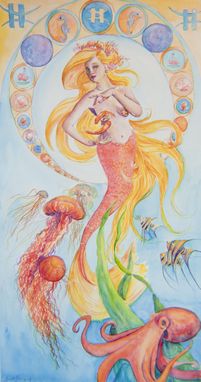 Custom Made Astrological Sign In Art Nouveau Style Watercolor Painting