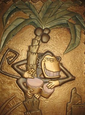 Custom Made Coco Bongo Sculptural Relief Monkey Panel From The Movie "The Mask" Tiki, Tropical Design