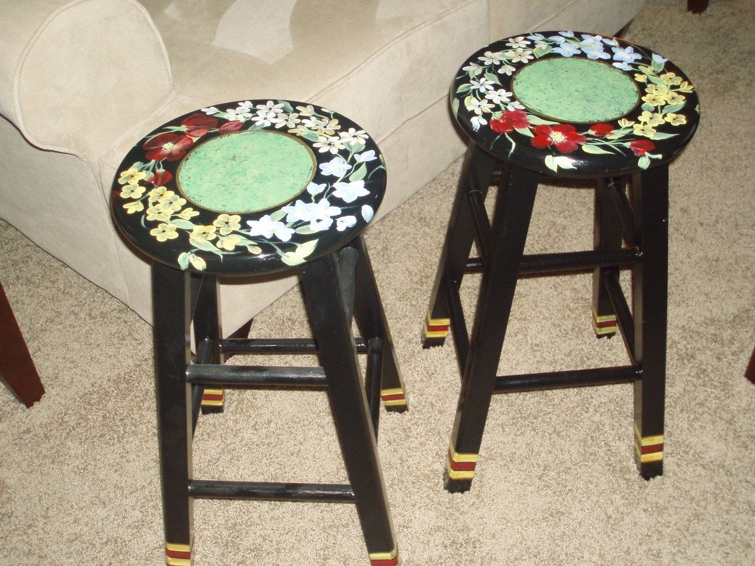 Buy Hand Crafted Painted Floral Bar Stool - 24 Inches Or 29 Inches ...