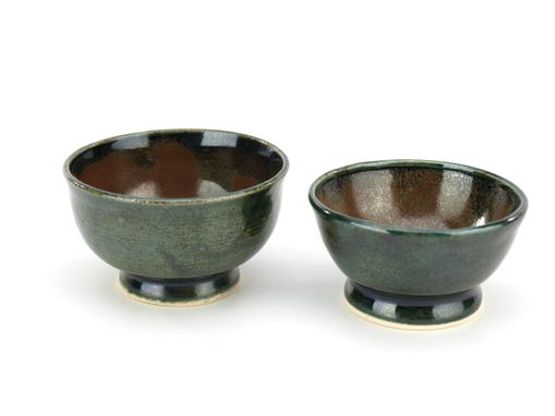 Custom Made Pond & Cinnamon Set Of 2 Sauce Prep Condiment Cups Ceramic Pottery Wheel-Thrown Black & Brown Wares