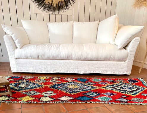 Custom Made Moroccan Carpet Boucharouite Handmade In Multicolor Cotton 240cm 100cm