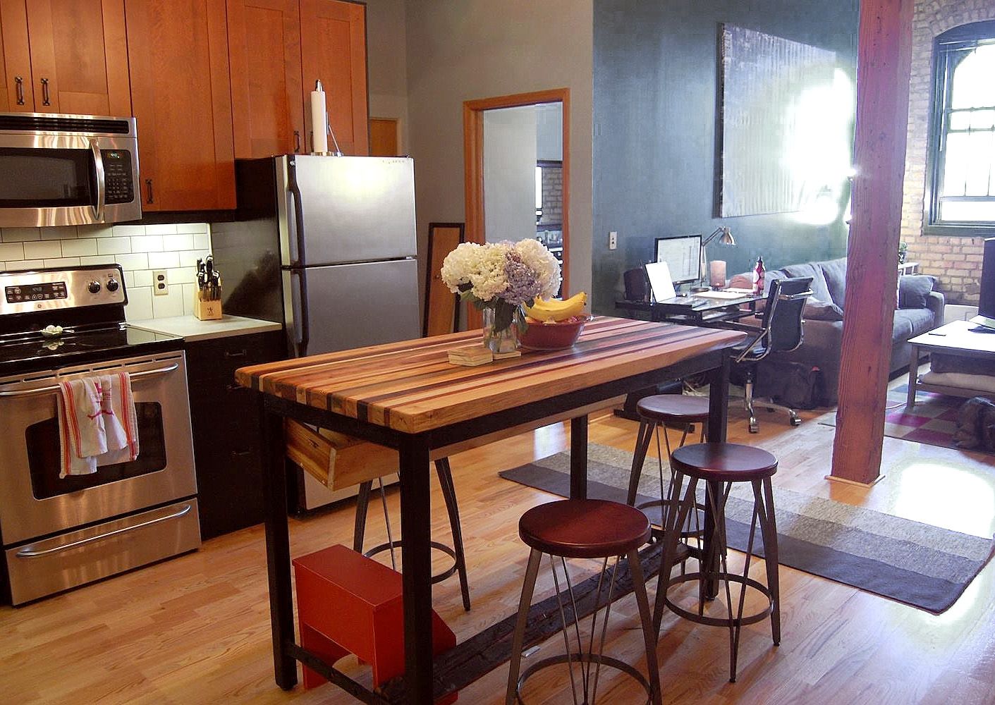 Buy Hand Crafted Butcher Block Kitchen Island With Industrial Base And Wine Rack