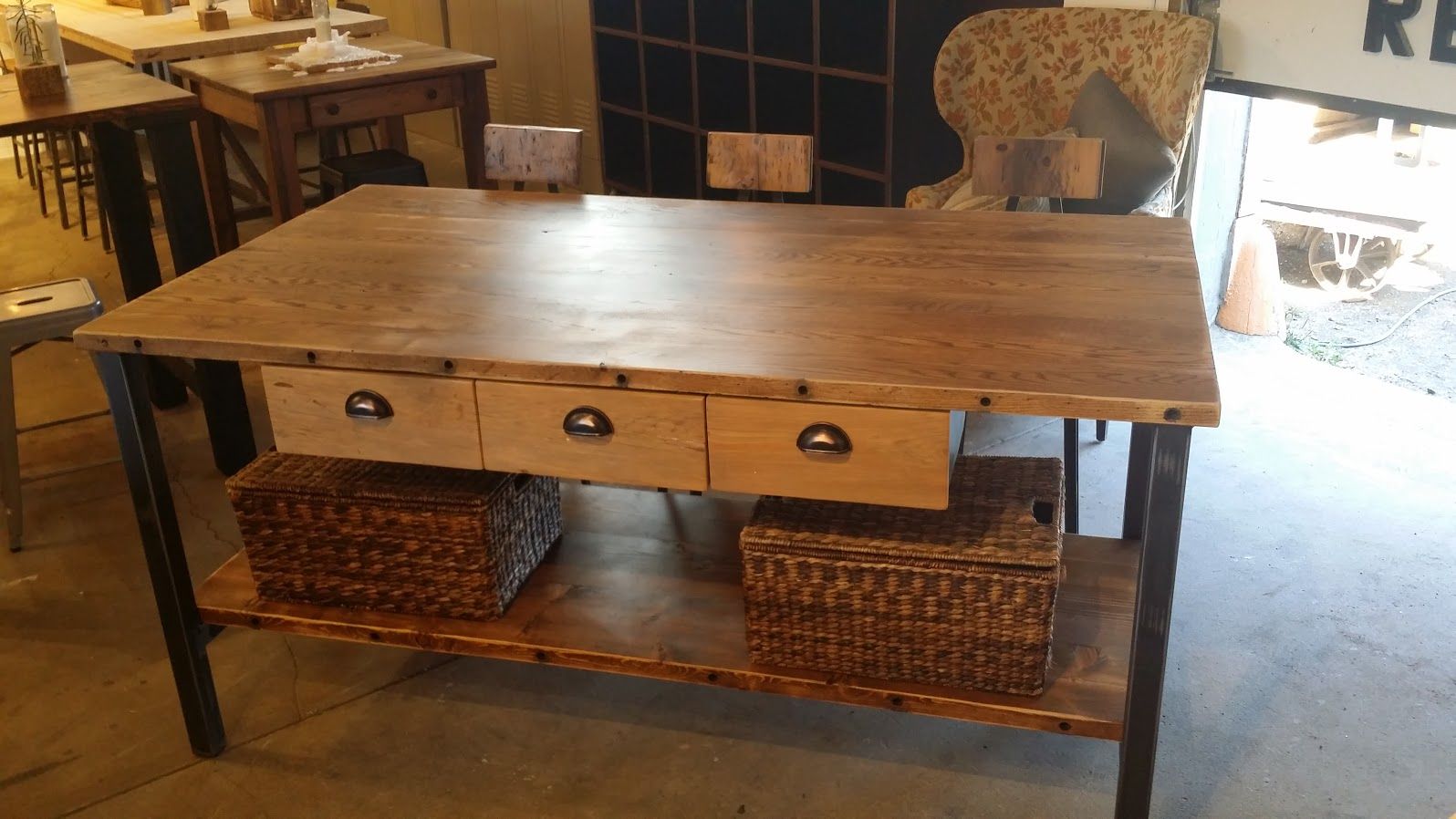 Buy Hand Crafted Reclaimed Oak Kitchen Island, made to order from