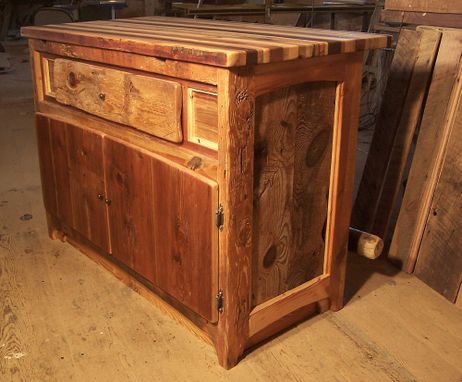 Custom Made Butcher Block Kitchen Island From Reclaimed Hardwood With Cabinet Base