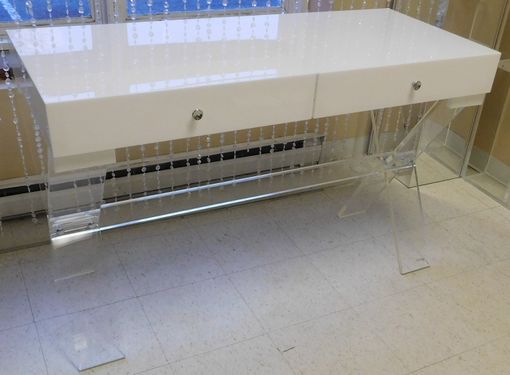 Custom Made Acrylic Desk With "X" Base , Duel Drawer Assembly - Hand Crafted Custom Sized