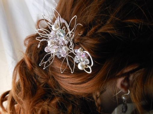 Custom Made Silver Crystal Bridal Hair Piece With Floral Swarovski Crystals