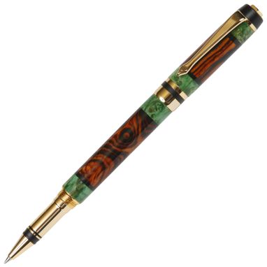 Custom Made Lanier Elite Rollerball Pen - Cocobolo With Green Box Elder Inlays
