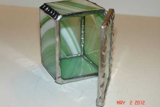 Custom Made 2 X 1 1/2 X1 1/ 2 Bright White And Periot Green Stained Glass Boxes