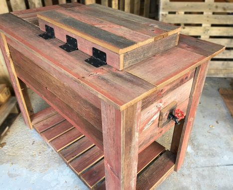 Custom Made Red Barnwood Ice Chest Cooler And Cabinet