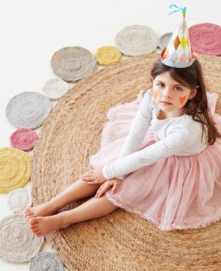 Custom Made Childrens Room Handmade Crochet Natural Hemp Round Rug