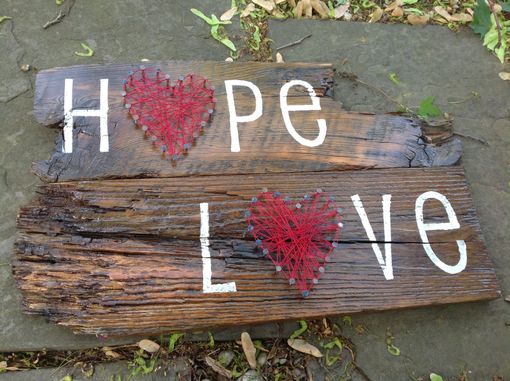 Custom Made Hope & Love Reclaimed Wood & String Art Wall Decor