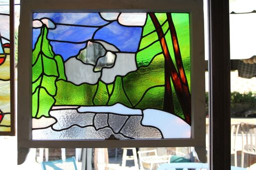Custom Made Stained Glass Window Of Half Dome In Yosemite