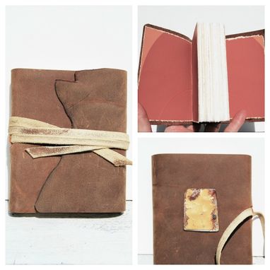 Custom Made Leather Bound Journal Handmade Travel Adventure Diary Silkscreen Art Notebook