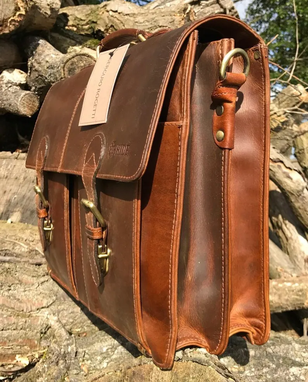 Custom Made Hand Made Leather Dark Brown Briefcase Laptop Satchel Portfolio Messenger Bag