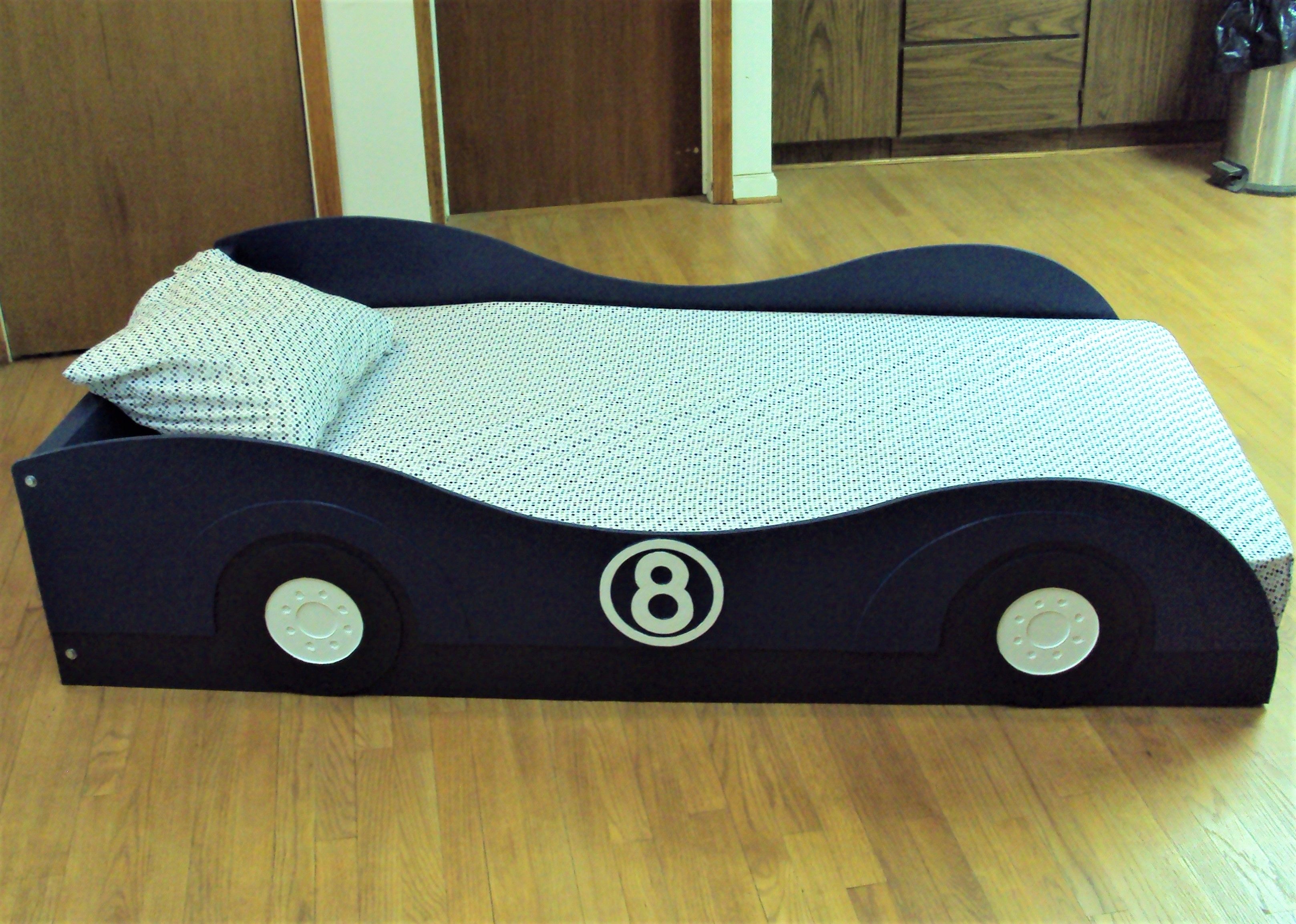Hand Made Stylized Sportscar Twin Kids Bed Frame Handcrafted Race Car Themed Children's