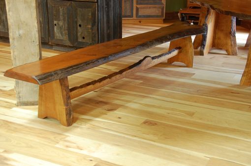 Custom Made Cherry Bench With Live Edge Trestle Base