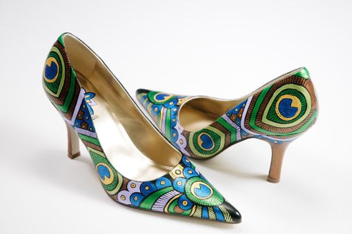 Custom Made Hand Painted Shoes- Peacock Lady Pumps- Peacock Painted Heels