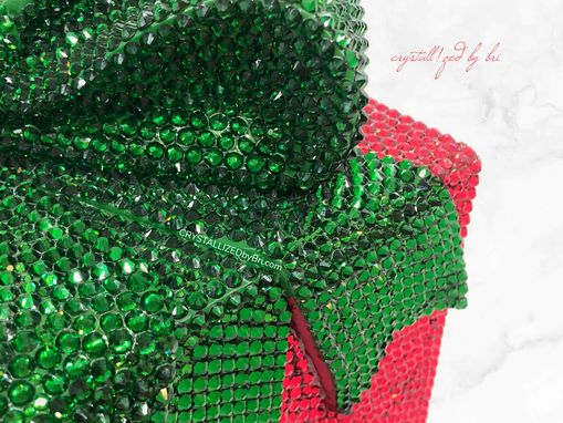 Custom Made Decorative Genuine European Crystal Christmas Box Display Red Green Bling Decor Bedazzled Holiday