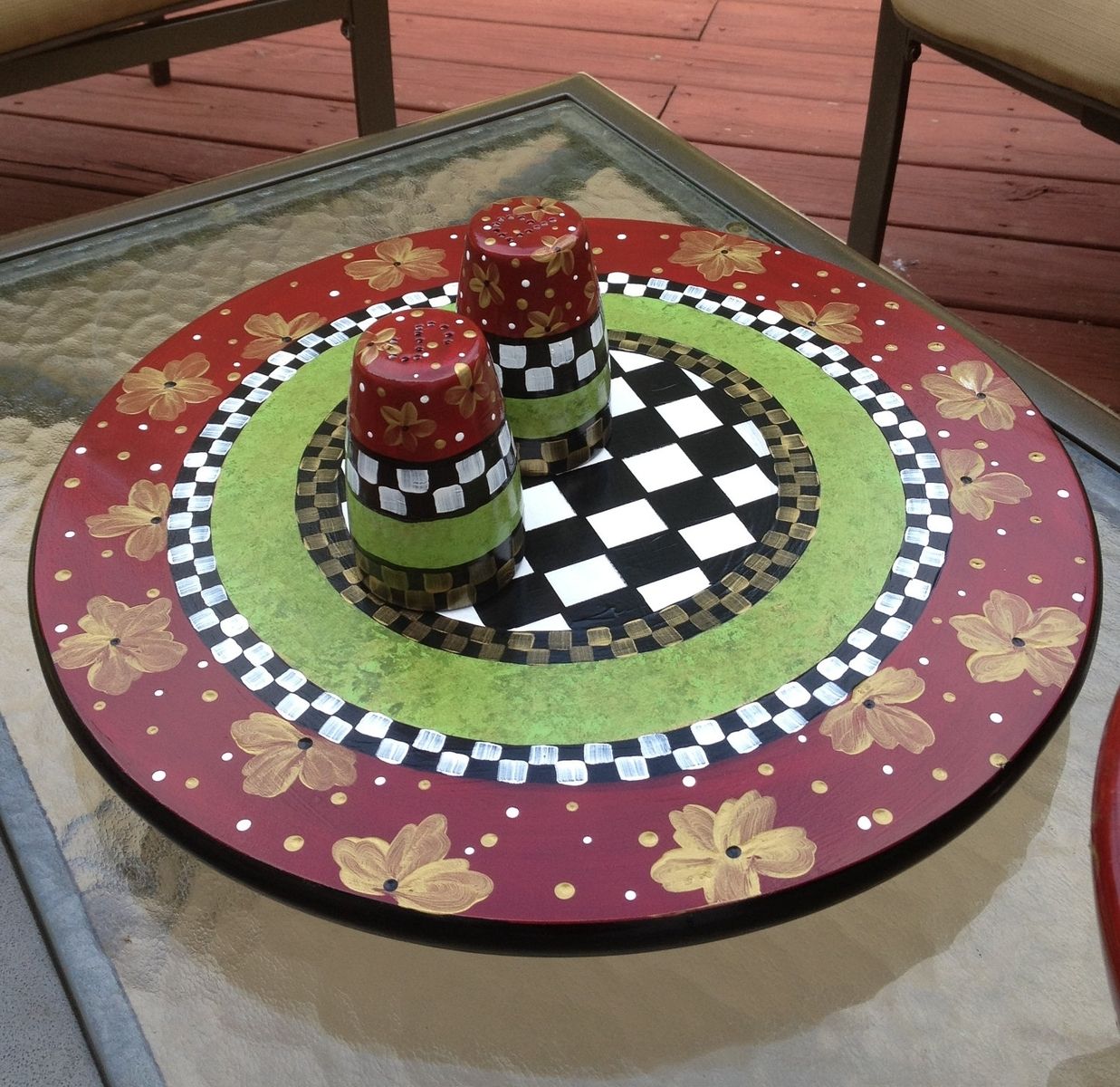 Hand Crafted Painted 15" Inch Lazy Susan Turntable//Painted Turntable