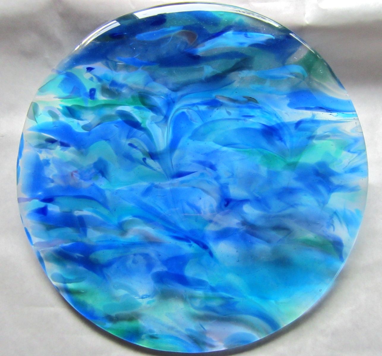 Hand Crafted Dining Table Top Insert Of Raked Fused Glass Ocean By Caron Art Glass Custommade Com