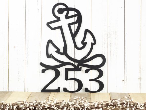 Custom Made Metal House Number Sign, Anchor, Nautical - Matte Black Shown