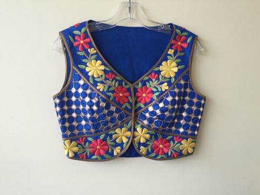 Custom Made Blue Silk Jacket With Mirror ,Thread  Hand Embroidery