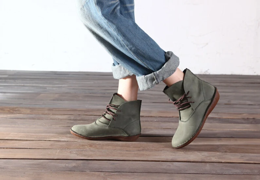 Custom Made Handmade Green Shoes,Ankle Boots,Oxford Women Shoes