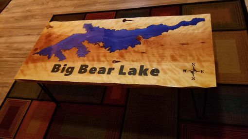 Custom Made Big Bear Lake Custom Carved Pine Slab Table
