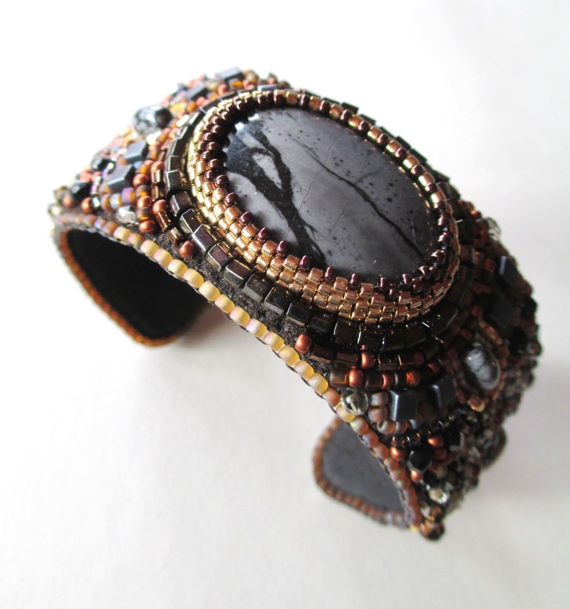 Hand Crafted Beaded Cuff Bracelet With Semi Precious Stone By Anicca Custom Made Beaded Cuff Bracelet With Semi Precious Stone