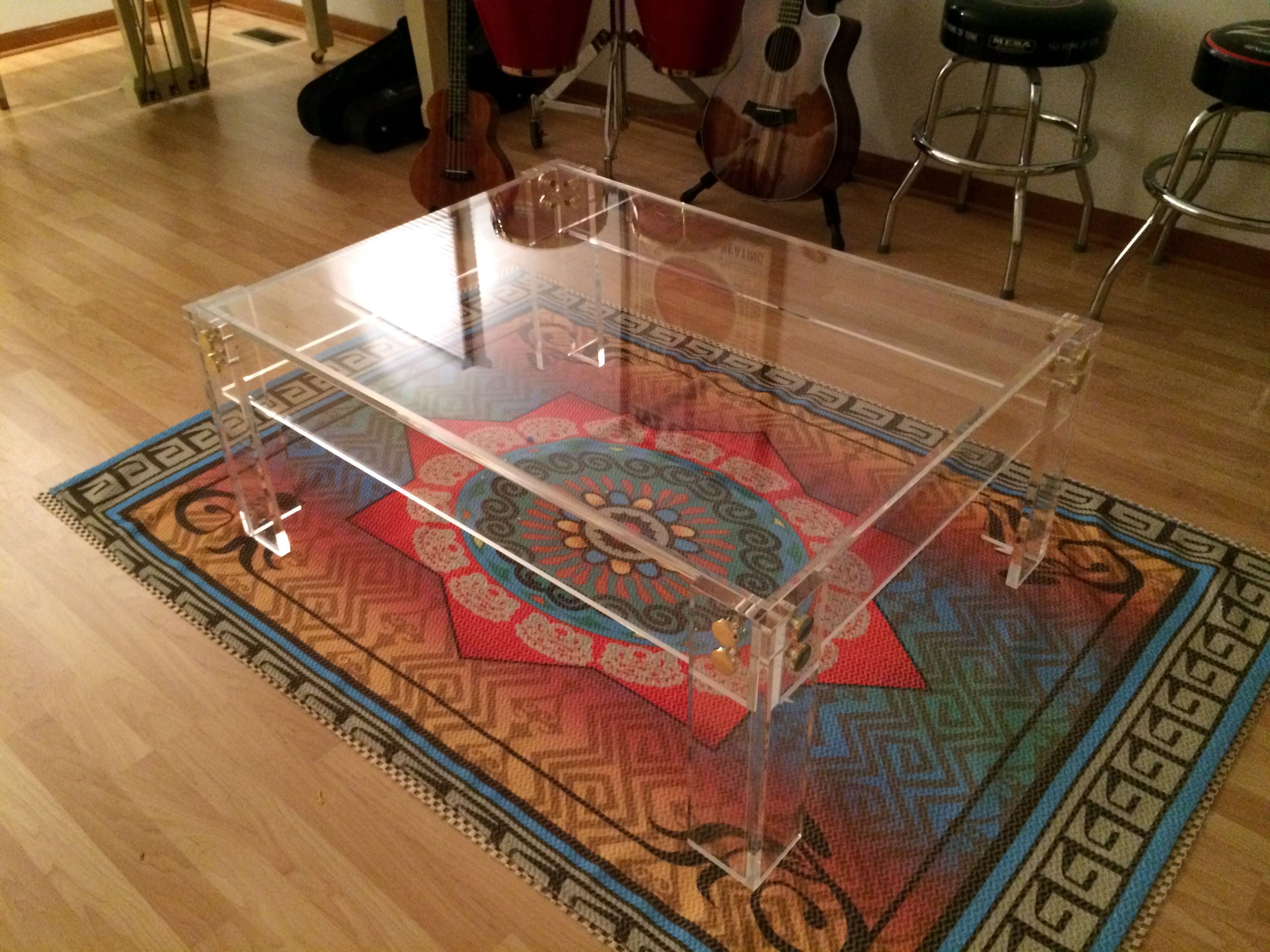 Handmade Lucite / Acrylic Coffee Table Frame With Gold Or Chrome Button