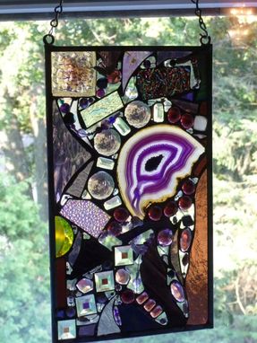 Custom Made Amethyst-Themed Abstract Stained Glass Panel