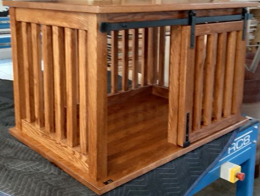 Custom Made Wooden Pet Crate End Table With Barn Door