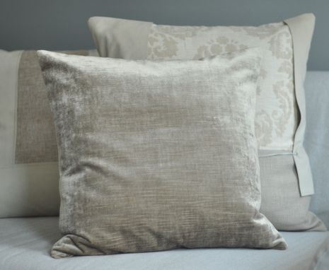 Custom Made Taupe Raffia Print & Velvet Decorative Pillow