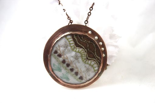 Custom Made Copper And Hand Embroidery Sampler Necklace