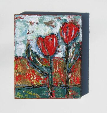 Custom Made Red Acrylic Abstract Painting "Two Tulips"