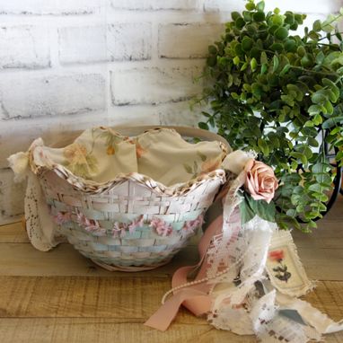 Custom Made Pink And Green Shabby Chic Decor Rose Basket