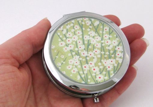 Custom Made Double-Sided Compact Mirror With Green Blossoms Design