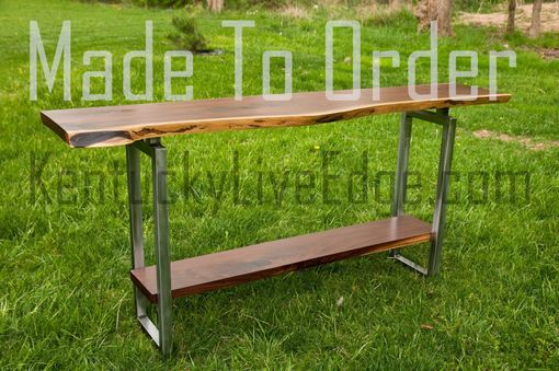 Custom Made Live Edge Console Table With Shelf Steel Frame