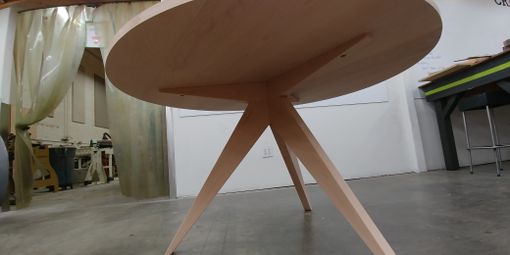Custom Made Kristin's Stained Beech Modern Tricky Tripod 54 Inch Diameter Dining Table
