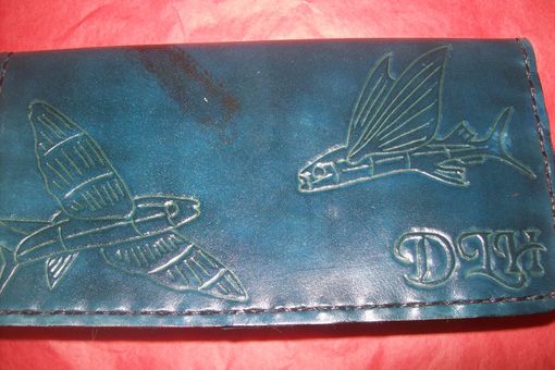 Custom Made Custom Leather Checkbook Cover With Fish