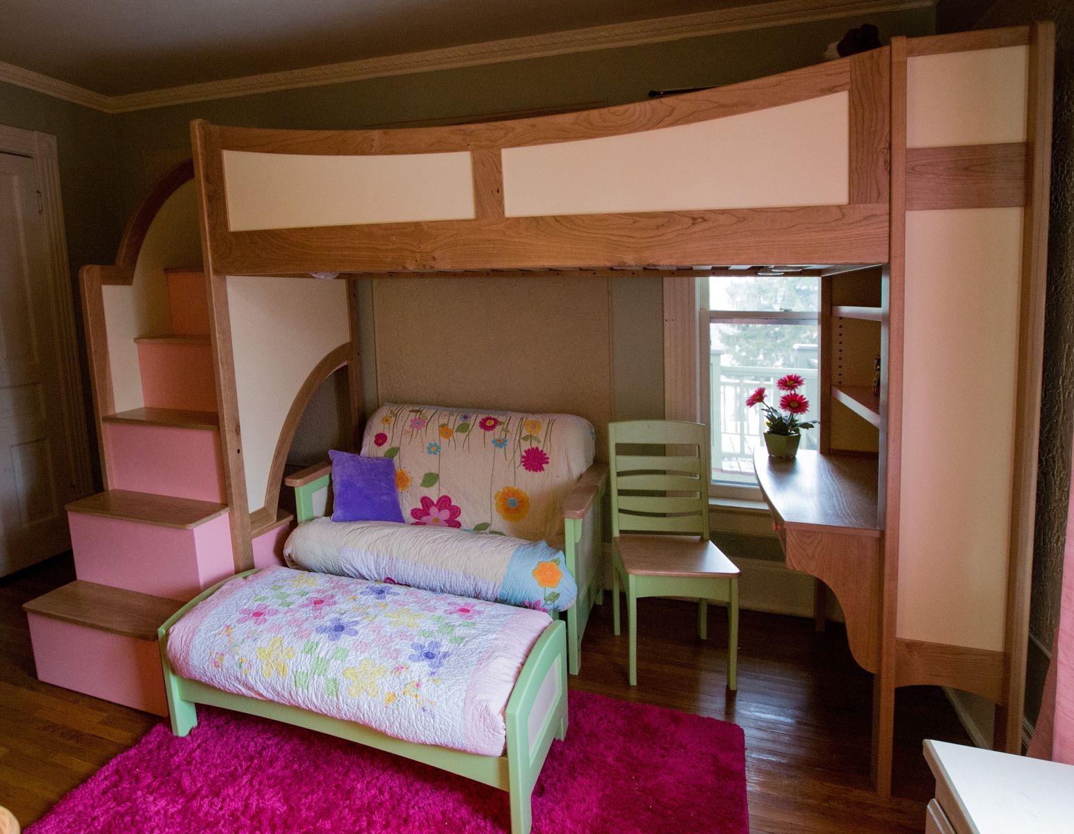 Handmade Girl S Twin Loft Bunk Bed With Stairs Futon And Desk