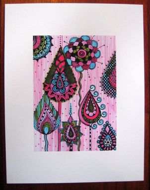 Custom Made Fine Art Print Pink Blue Green- Ink And Acrylic Painting