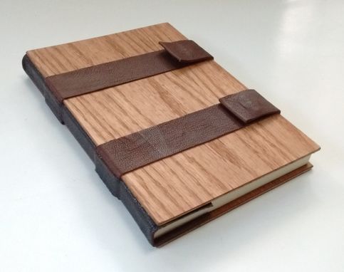Custom Made Book Bound In Wood And Leather, Cream-Color Lined Pages, Closes With Magnetic Snaps.