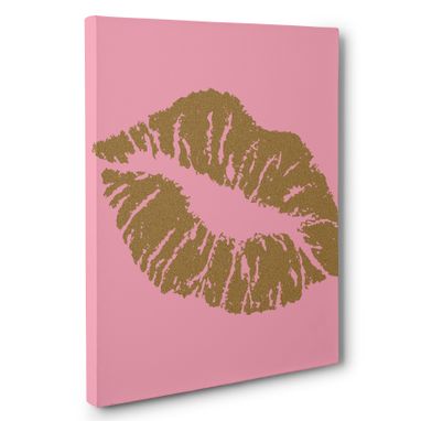 Custom Made Pink And Gold Lips Canvas Wall Art