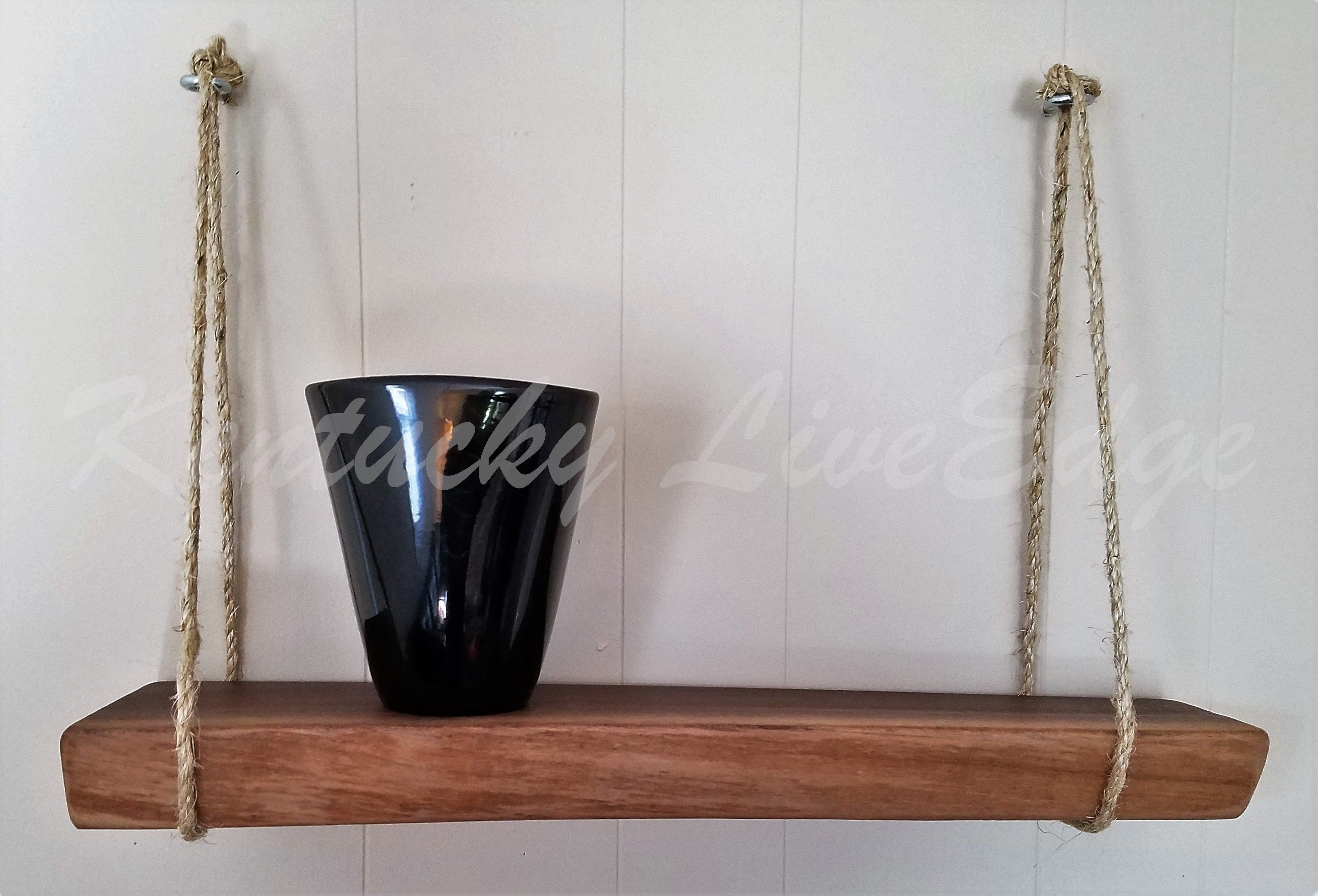 Hand Made Natural Wood Shelf Hanging Shelf Live Edge Shelf Walnut