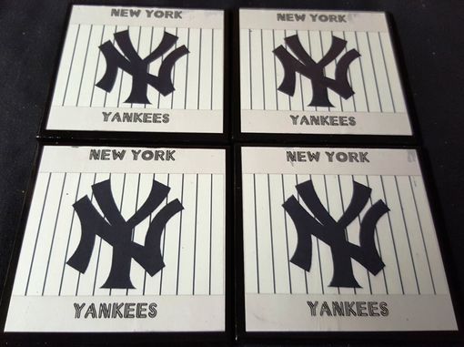 Custom Made Ny Yankees Pinstripe Ceramic Tile Drink Coaster Set