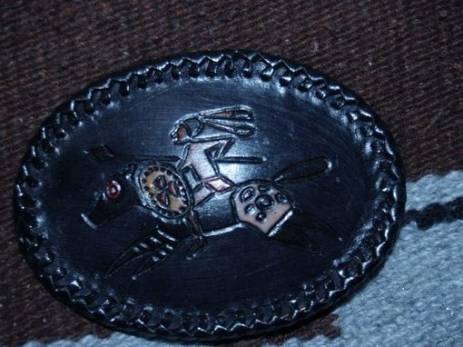Custom Made Indigenous Petroglyph Buckle Indian Warrior On Horse With Tomahawk